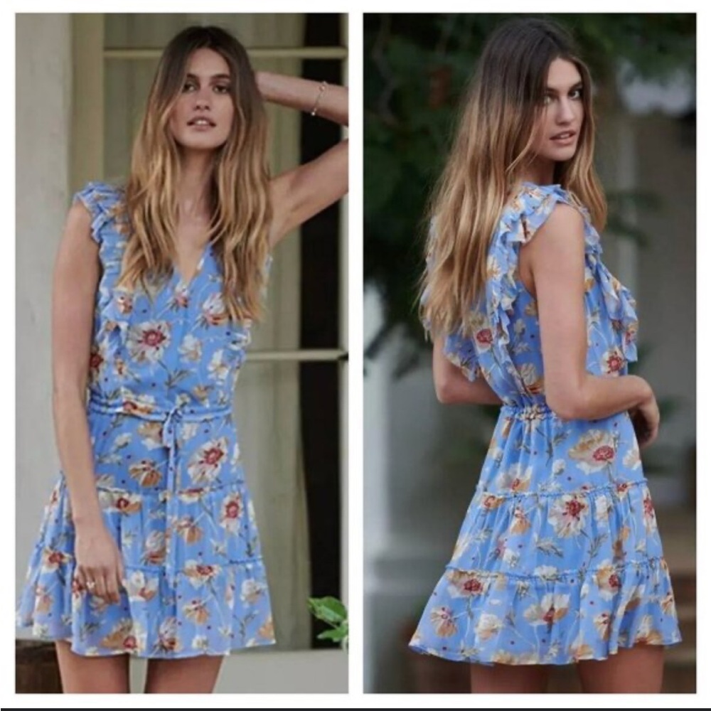 Paige XS 100% Silk Barbarella Floral Print Mini Dress Summer Ruffles